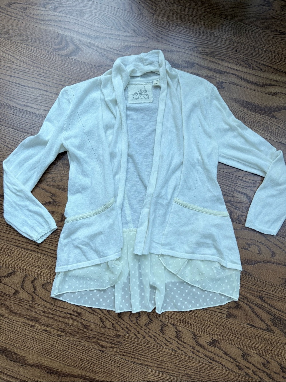 Anthropologie Cream Layered Open-Front Cardigan with Dotted Hem